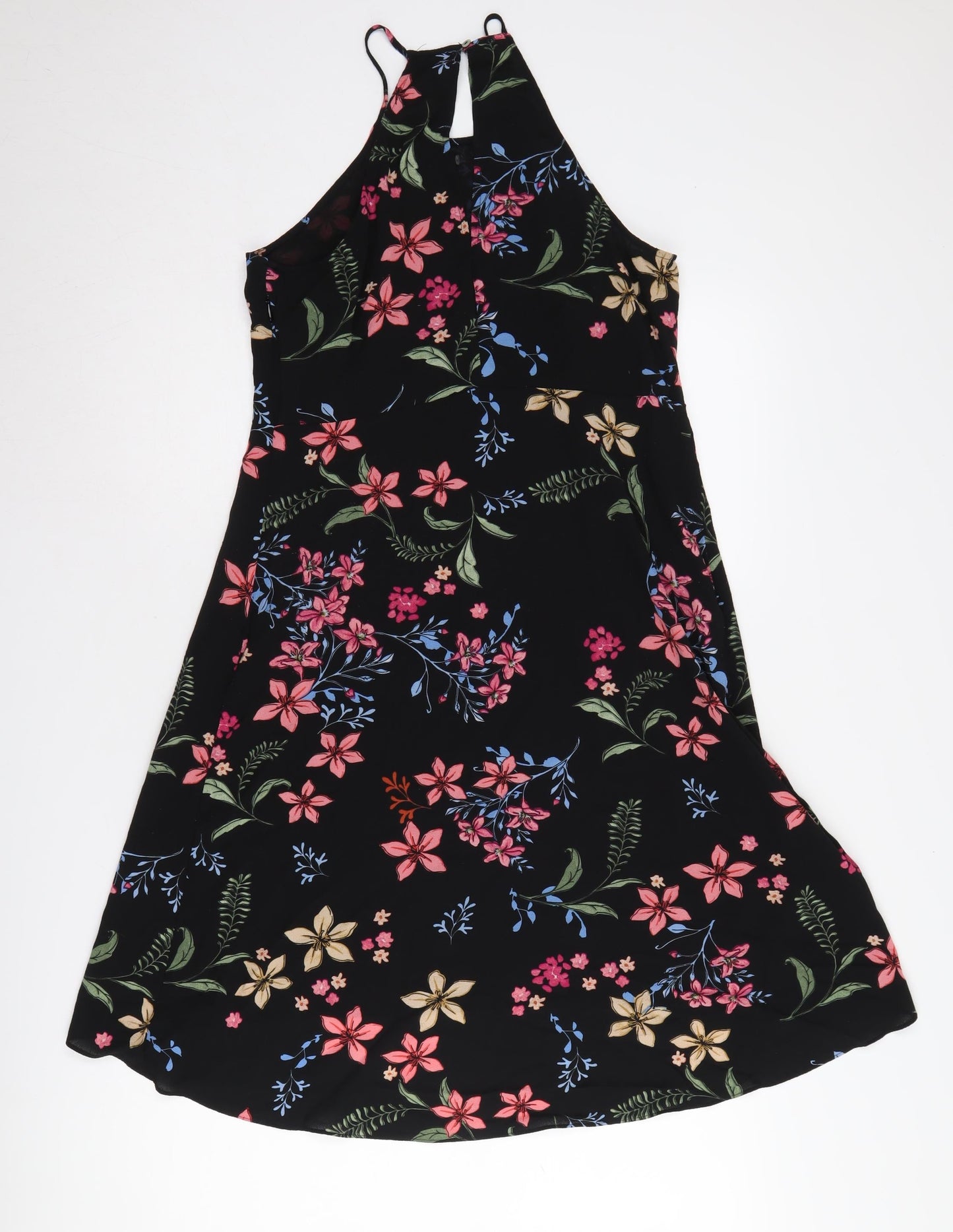 Stradivarius Women's Black Floral A-Line Dress L