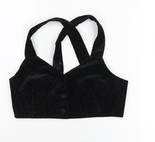 Zara Women's Black Cropped Blouse, Size 10, Party