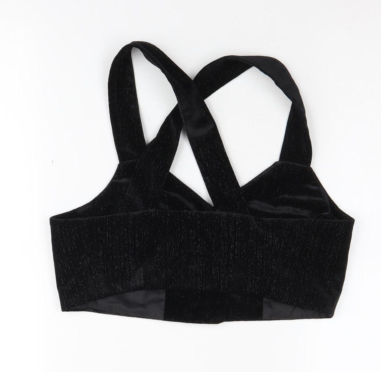 Zara Women's Black Cropped Blouse, Size 10, Party