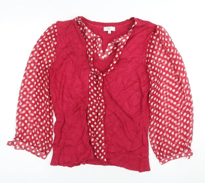 Country Casuals Women's Red Polka Dot Wrap Blouse, L, 3/4 Sleeve