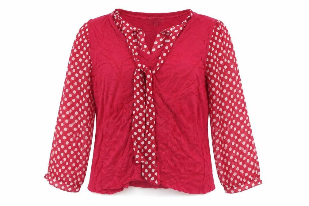 Country Casuals Women's Red Polka Dot Wrap Blouse, L, 3/4 Sleeve