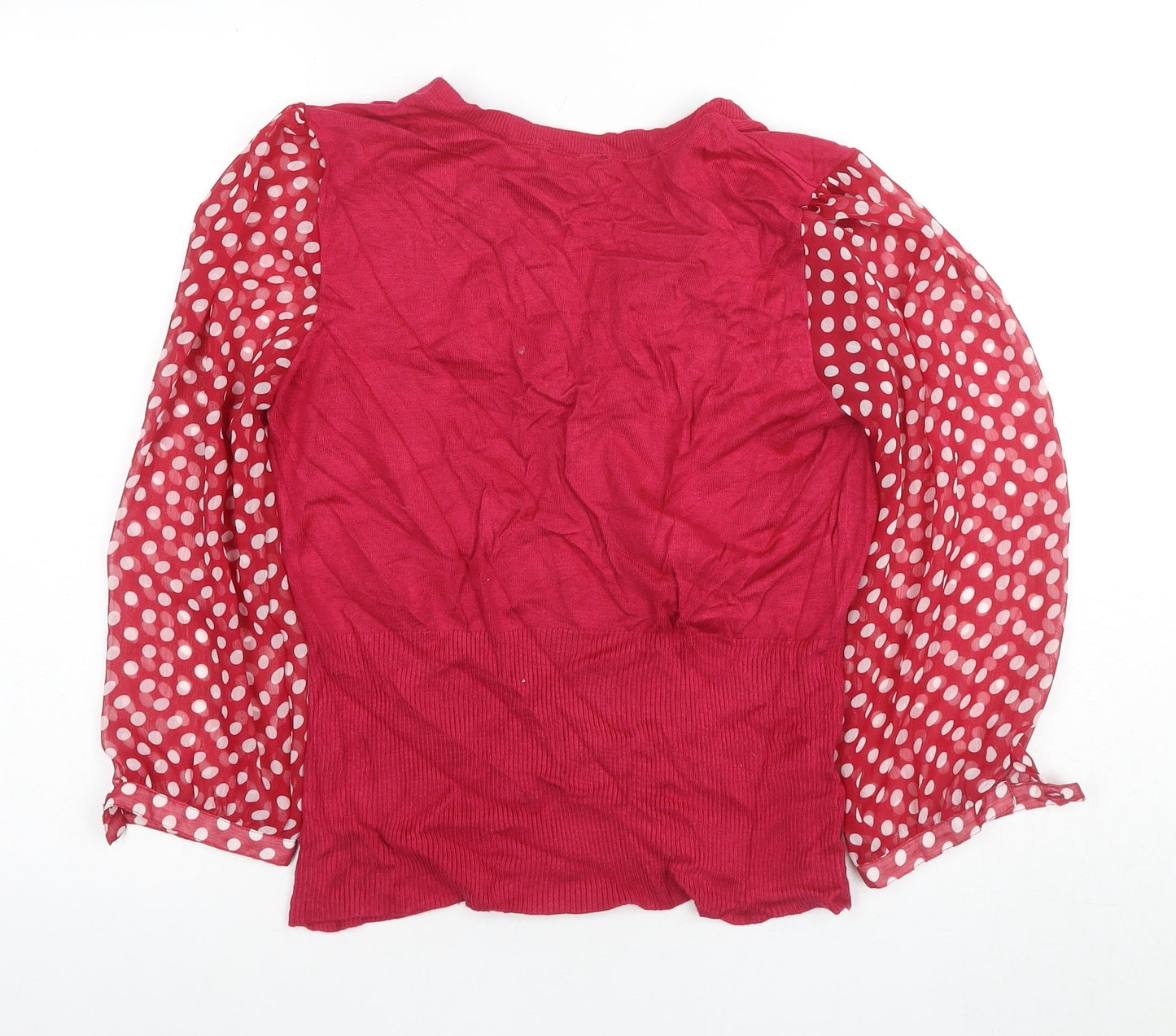 CC Women's Red Polka Dot Wrap Blouse, L, 3/4 Sleeve