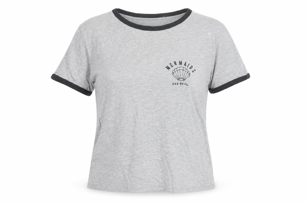 Pull & Bear Women's Grey Ringer T-Shirt, Size S