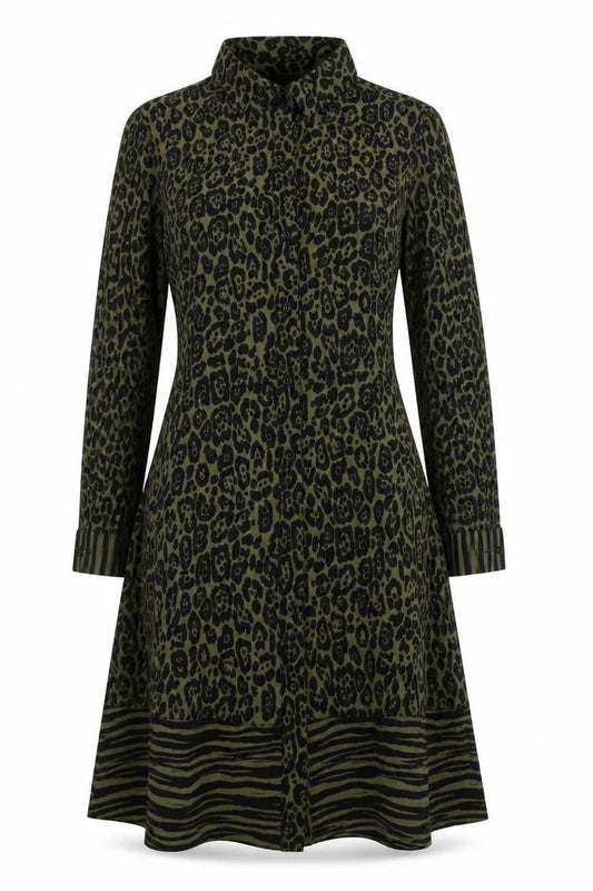 Warehouse Womens Green Animal Print Shirt Dress Size 10
