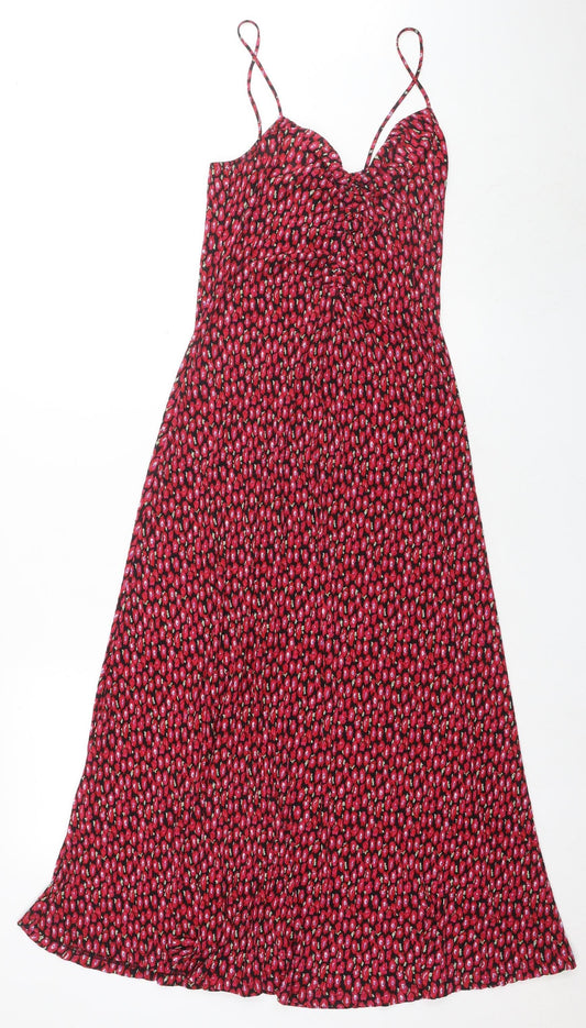 MNG Women's Red Floral Slip Dress Size 8 V-Neck Casual