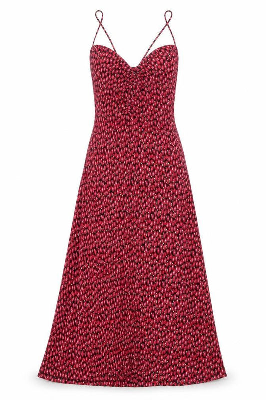 Mango Women's Red Floral Slip Dress Size 8 V-Neck Casual