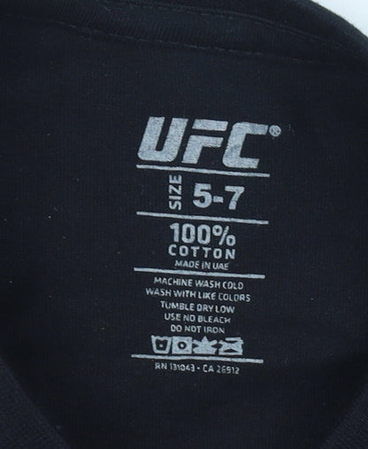 Close-up detail of UFC boys’ black graphic t-shirt 5-6 years