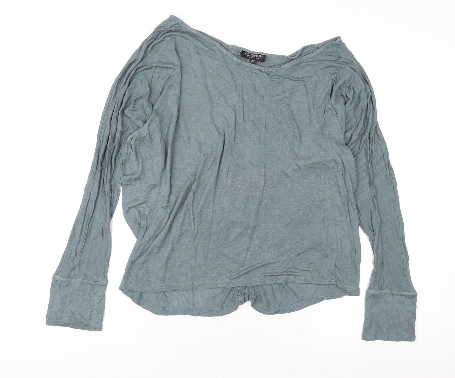 Topshop Women's Green Long Sleeve Boat Neck T-Shirt