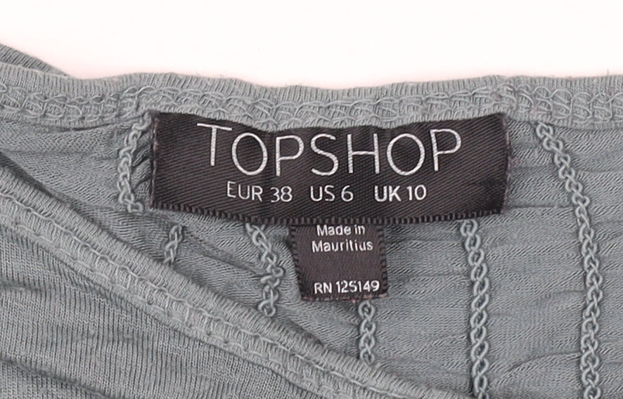 Topshop Women's Green Long Sleeve Boat Neck T-Shirt