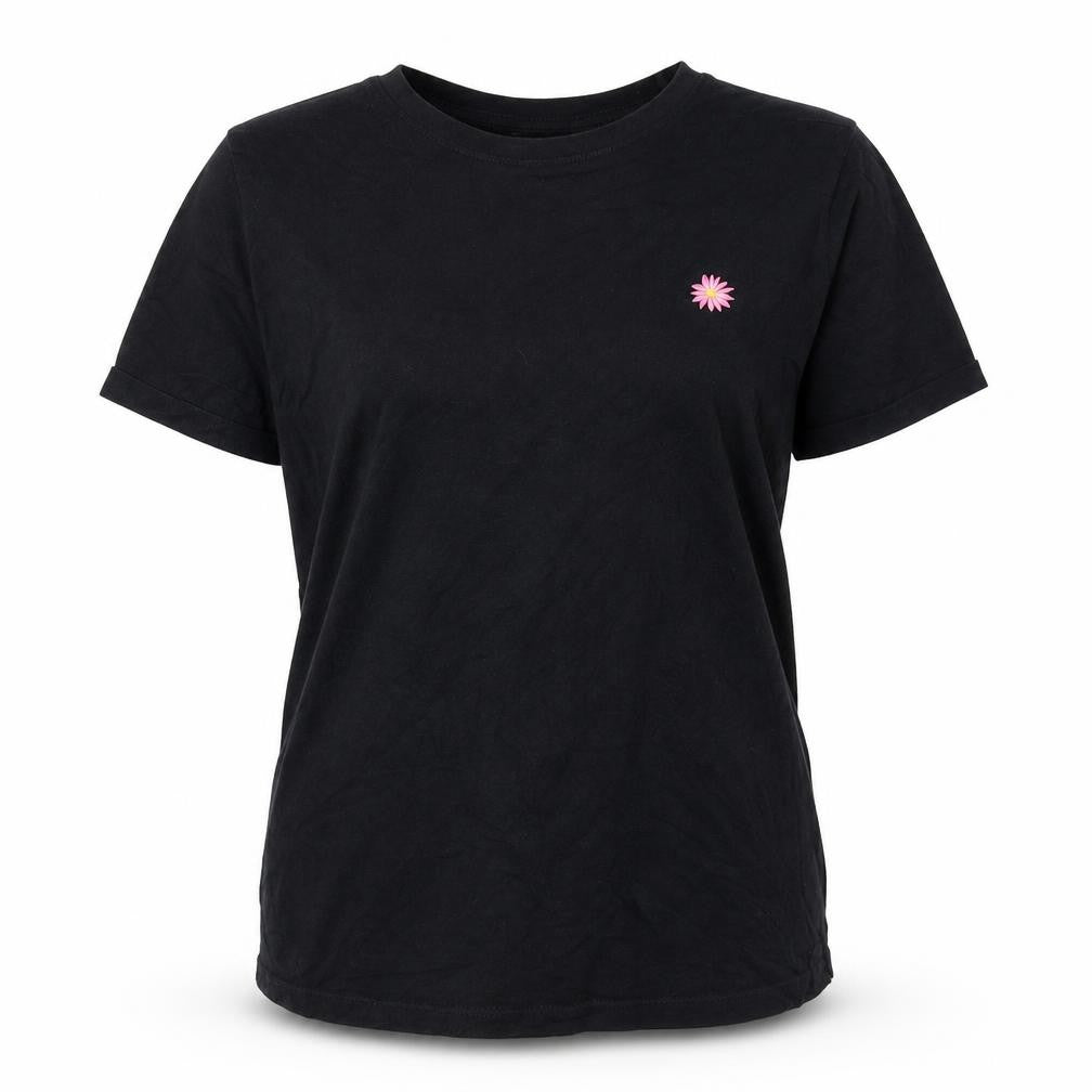 John Lewis Women Black T-Shirt, L, Crew Neck, Embroidered