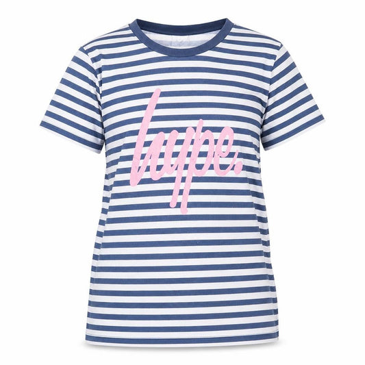 Hype Girls Blue Striped T-Shirt - Size 13 Years