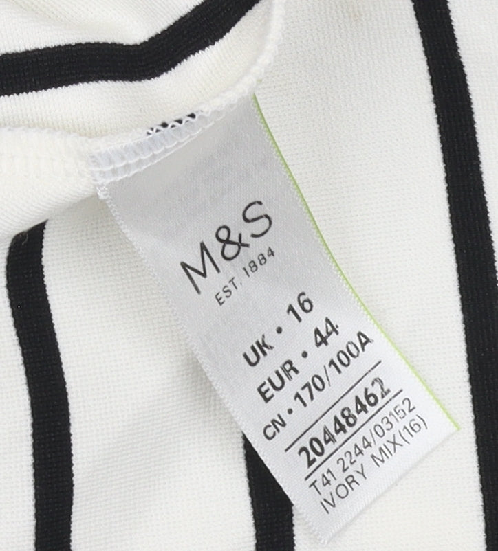 Marks and Spencer Women's Ivory Striped Tunic T-Shirt - Size 16