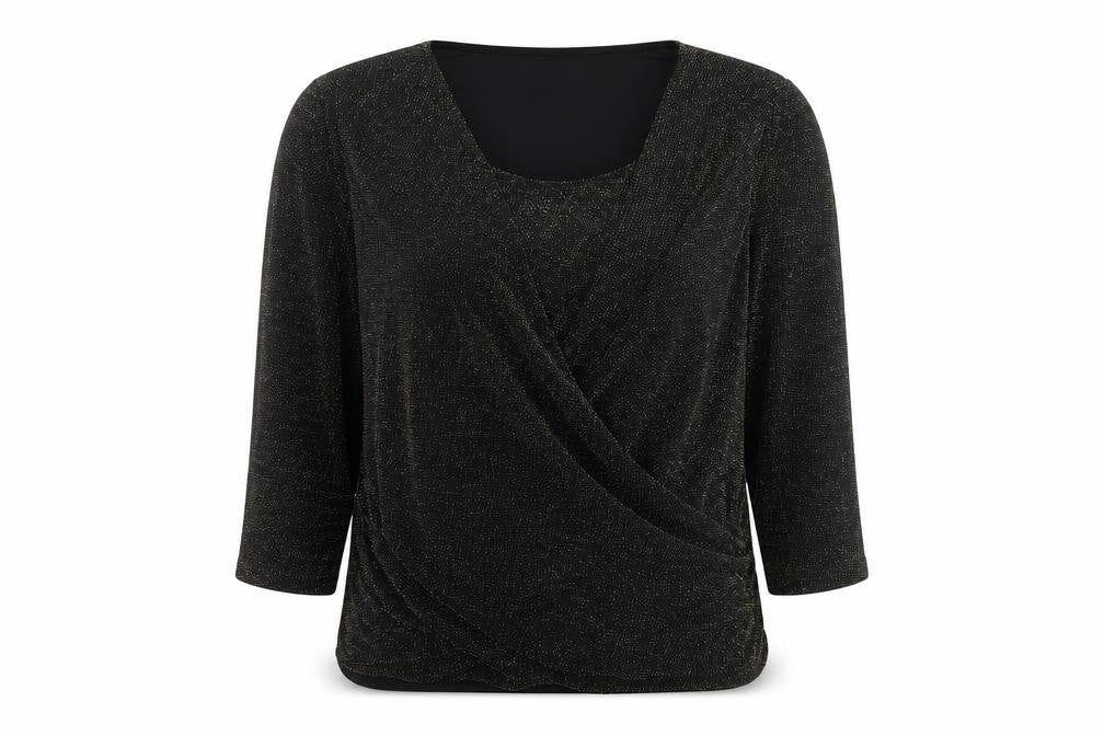 Apricot Women's Black 3/4 Sleeve Wrap Tunic Top