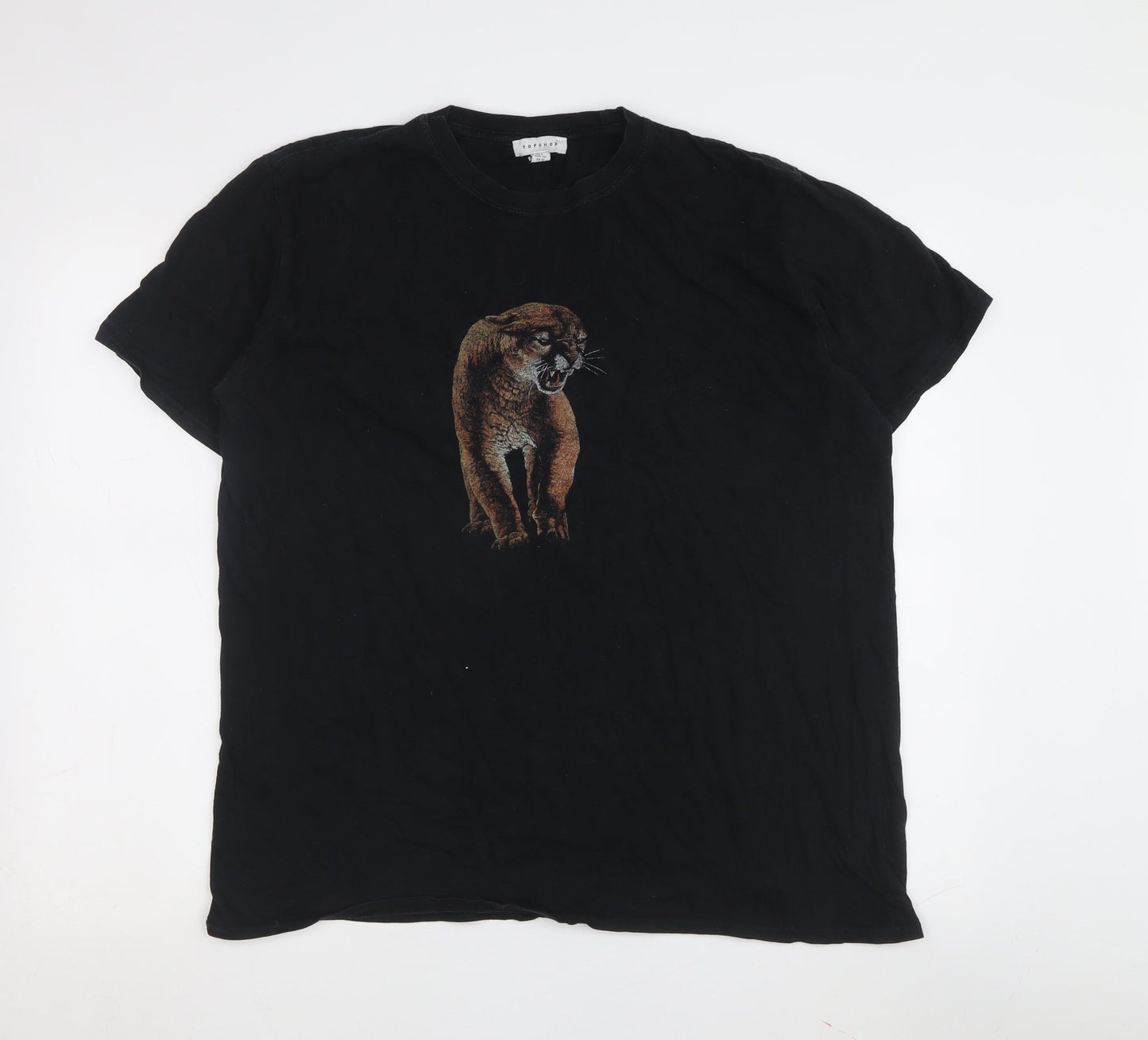 Topshop Women's Black Animal Print T-Shirt, Large