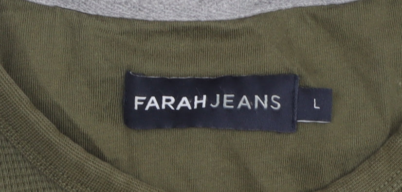 Farah Jeans Men's Green Cotton Long Sleeve Crew Neck T-Shirt L