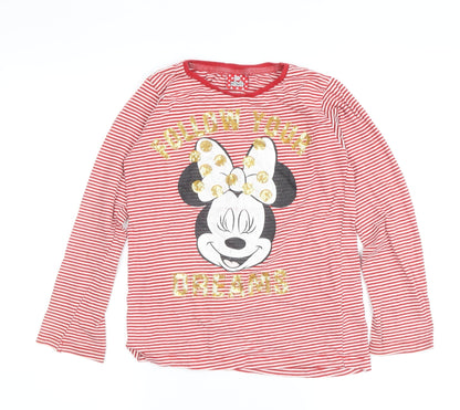 Front view of Disney girls’ red minnie mouse striped long sleeve t-shirt
