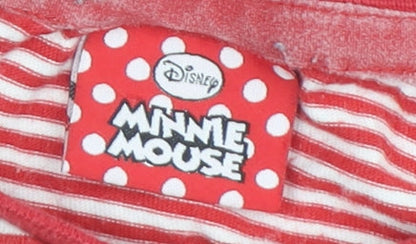Close-up detail of Disney girls’ red minnie mouse striped long sleeve t-shirt