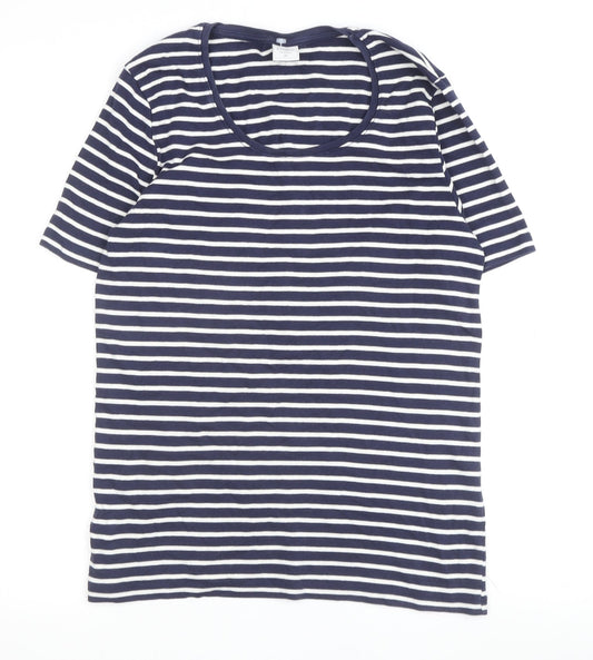 Cotton Traders Women's Blue Striped T-Shirt Size 10