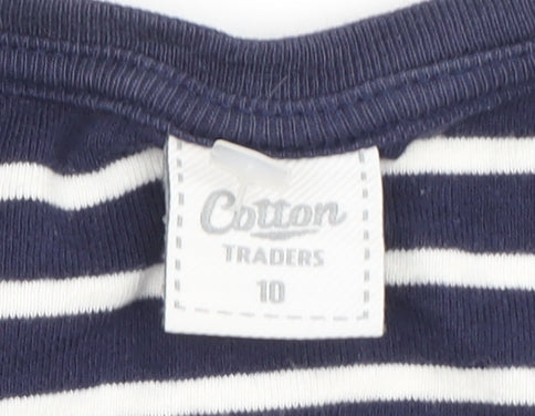 Cotton Traders Women's Blue Striped T-Shirt Size 10