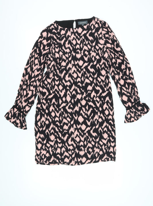 Sosandar Women's Animal Print Shift Dress, Size 8, Black/Pink