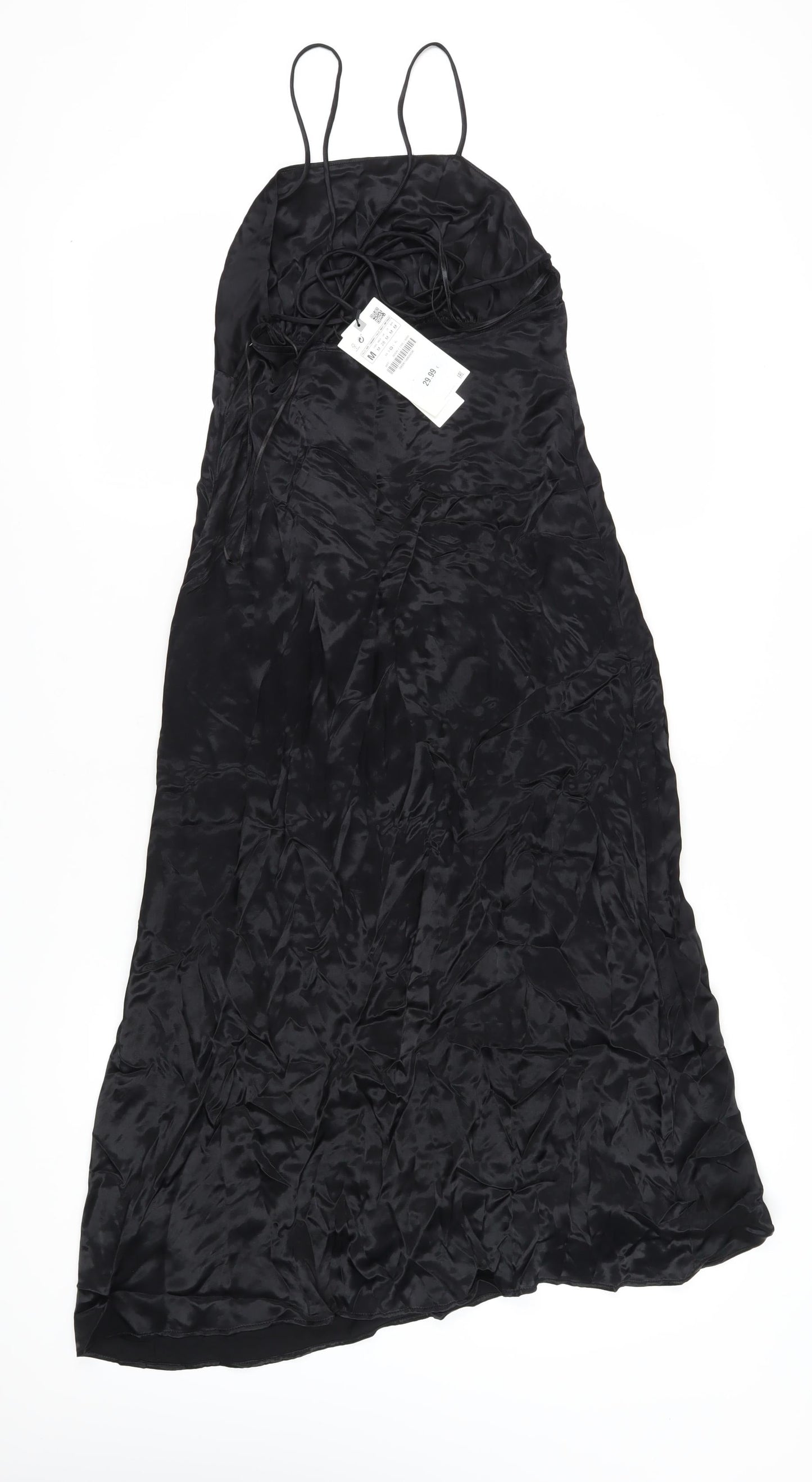 Zara Women's Black Slip Midi Dress, M, Party/Cocktail