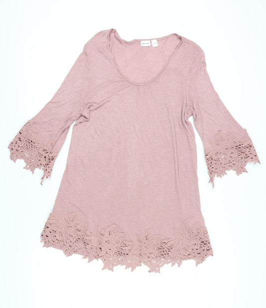 Body Flirt Women's Pink Bell Sleeve Crochet Tunic Blouse L