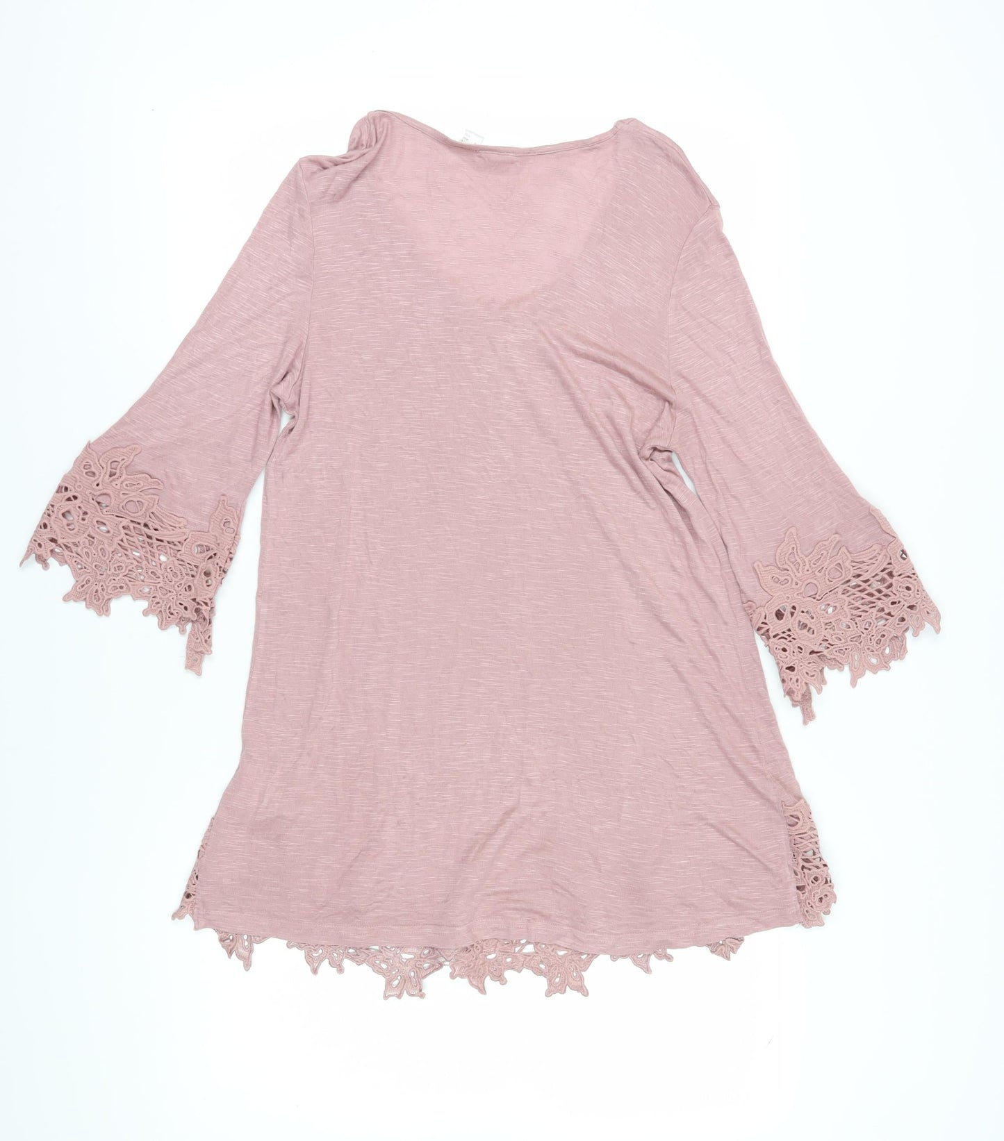 Body Flirt Women's Pink Bell Sleeve Crochet Tunic Blouse L