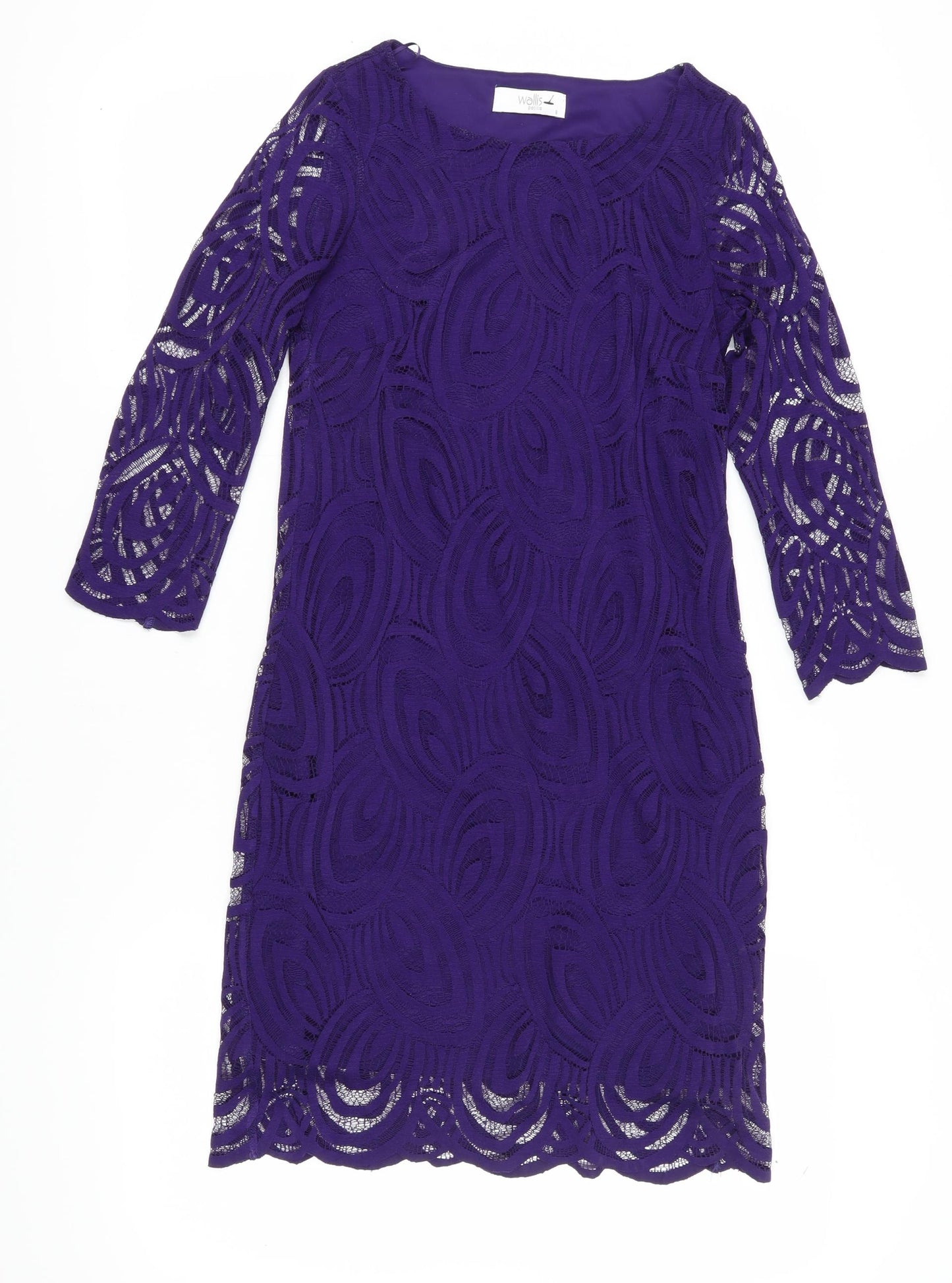 Wallis Women's Purple Lace 3/4 Sleeve Dress Size 8