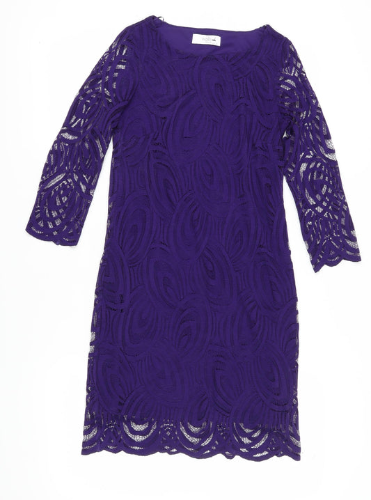 Wallis Women's Purple Lace 3/4 Sleeve Dress Size 8