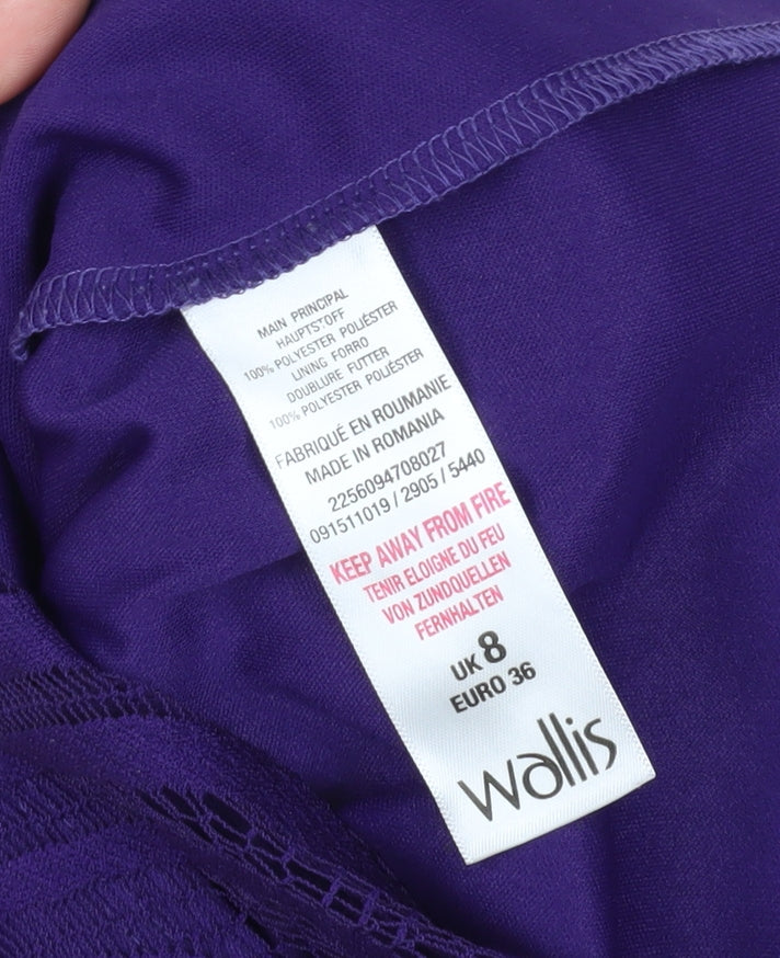 Wallis Women's Purple Lace 3/4 Sleeve Dress Size 8