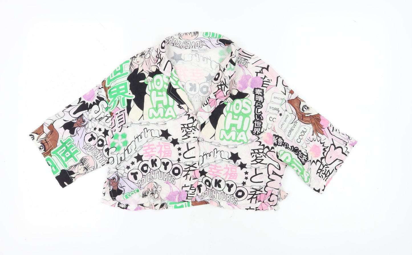 Bershka Women's Anime Cropped Blouse Multicoloured XS