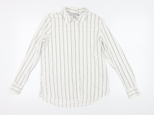 H&M Women's White Striped Button-Up Shirt Size 8