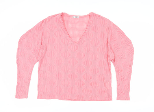 Zara Women's Pink V-Neck Long Sleeve Blouse
