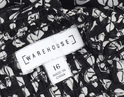 Warehouse Women's Black Floral Tunic Blouse Size 16