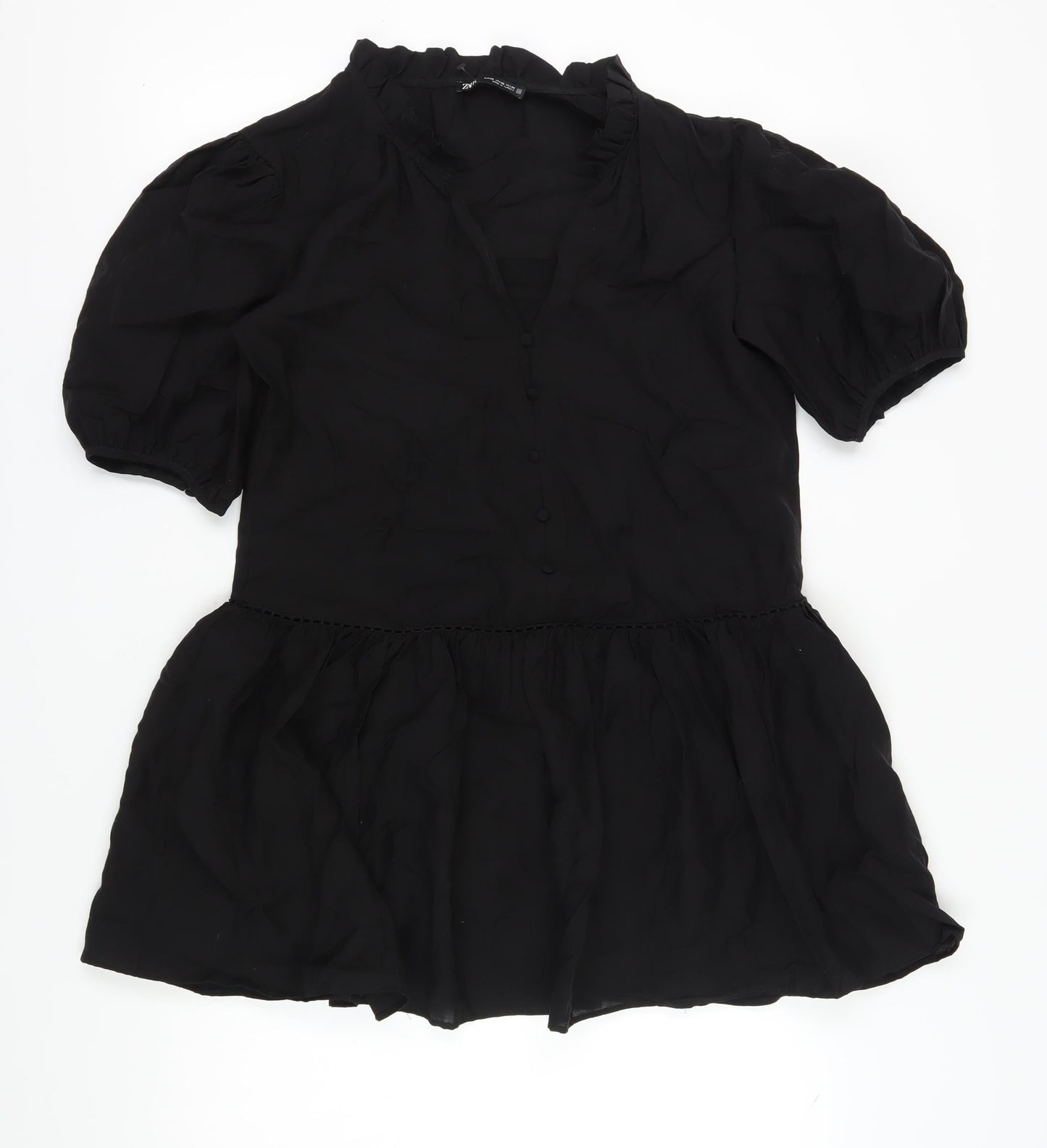 Zara Women's Black XS Puff Sleeve V-Neck Dress