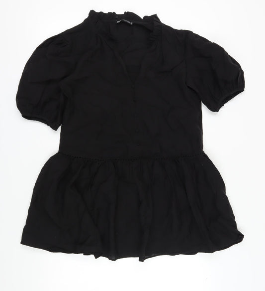 Zara Women's Black XS Puff Sleeve V-Neck Dress