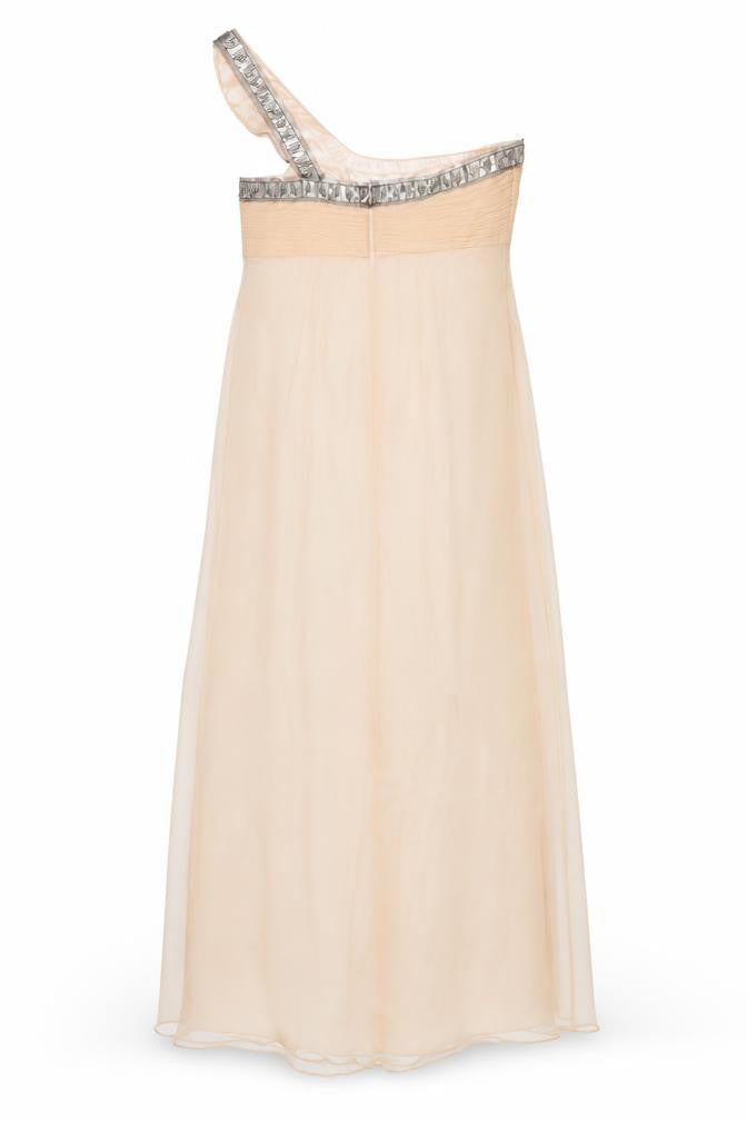 SHEIKE Beige Silk Long Asymmetric Dress, Women's Size 10