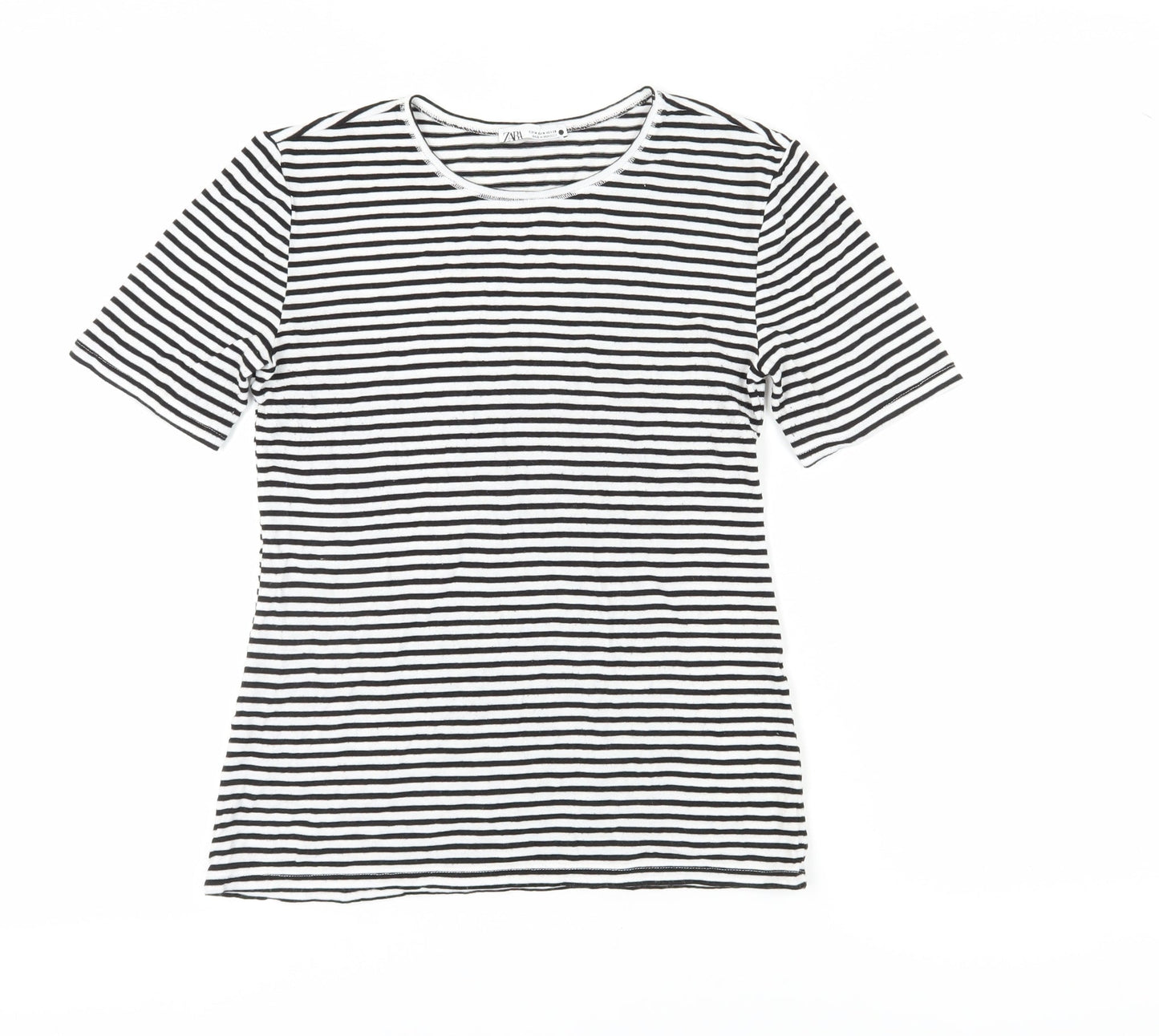 ZARA Women's M Striped T-Shirt in Black