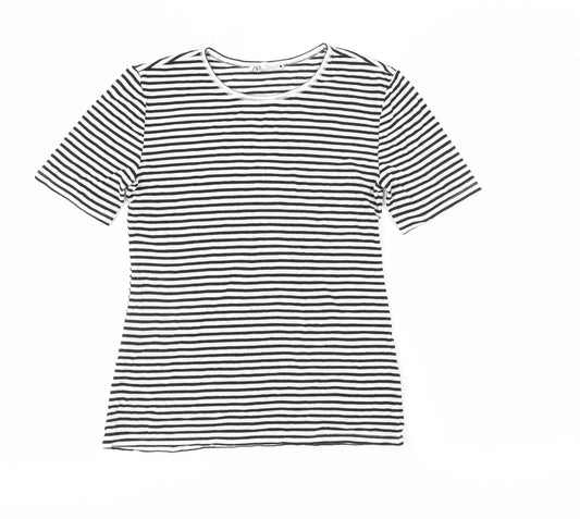ZARA Women's M Striped T-Shirt in Black