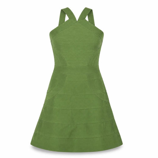 Front view of WOW Couture Green A-Line Midi Dress S Sleeveless