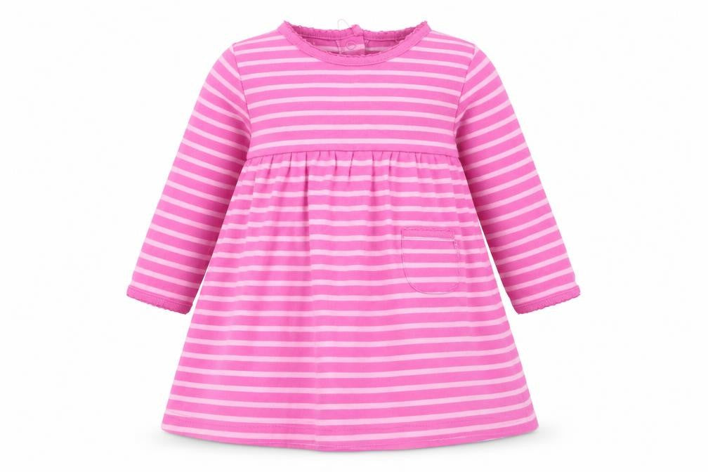JoJo Maman Bébé Girls Pink Striped Dress 12 Months