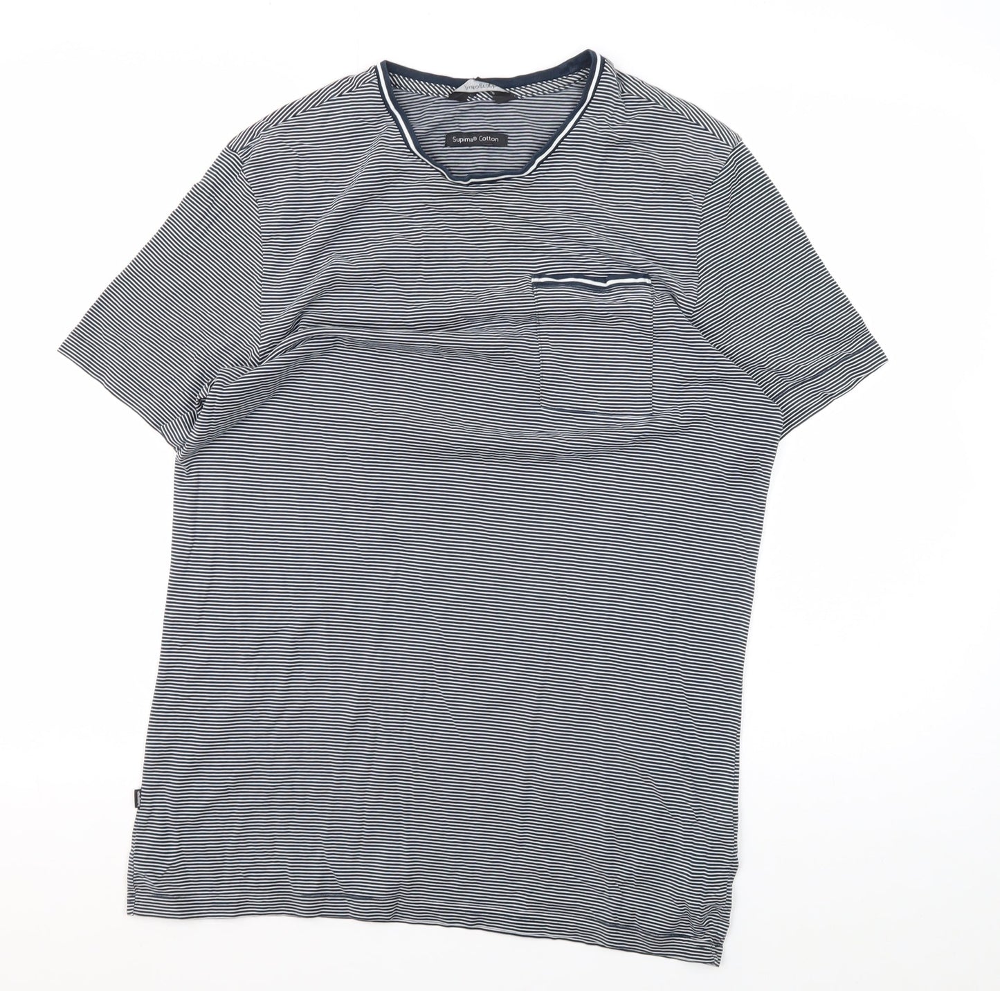 Marks and Spencer Men's Blue Striped Cotton T-Shirt M