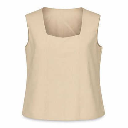 Delmod Women's Beige Square Neck Sleeveless Blouse Size 16