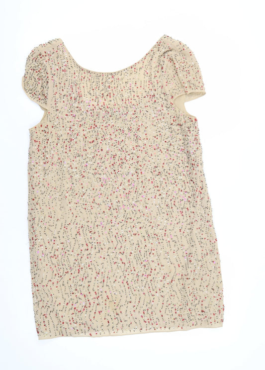 Zara Women's Beige Sequin Party Shift Dress M