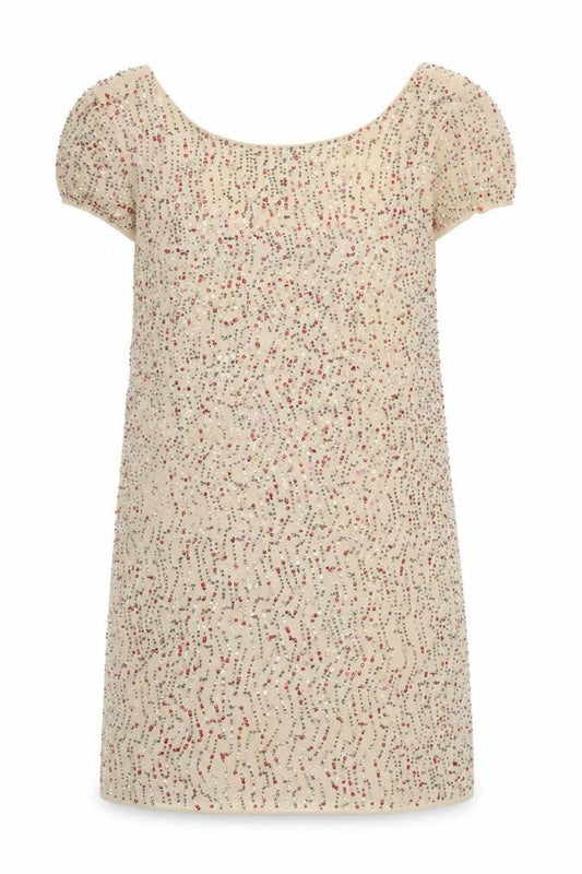 Zara Women's Beige Sequin Party Shift Dress M