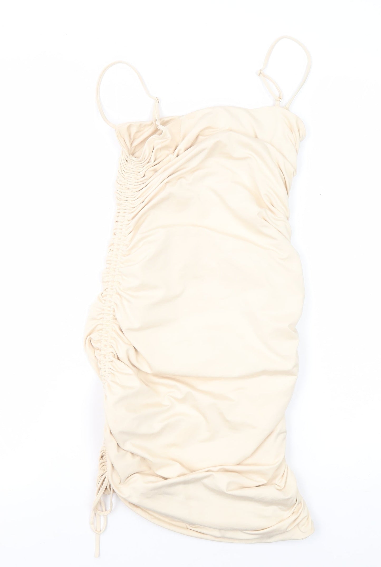 Oh Polly Beige Slip Dress, Women, Size 8, Ruched Party Dress