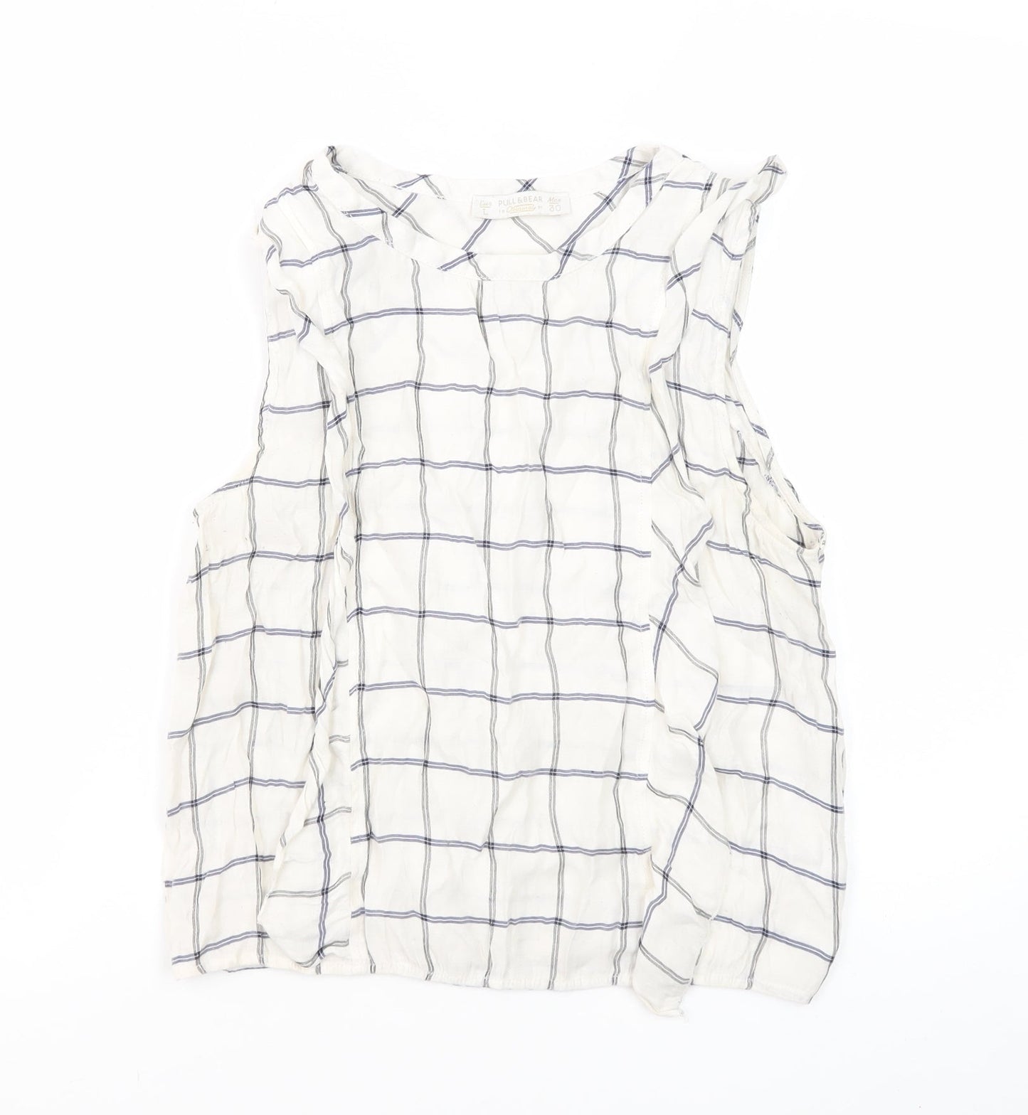 Pull&Bear Women's White Blouse Size 12 Sleeveless Check
