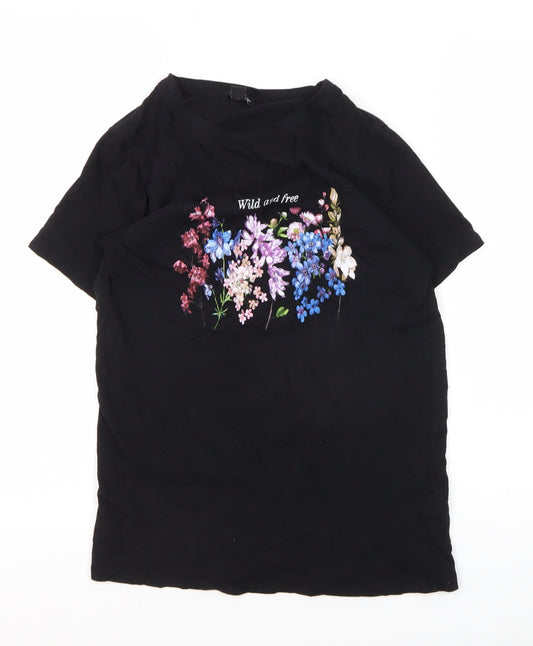 New Look Women's Black Floral Embroidered T-Shirt