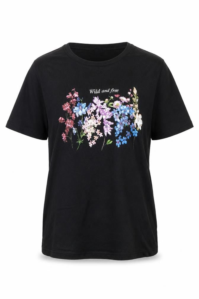 New Look Women's Black Floral Embroidered T-Shirt