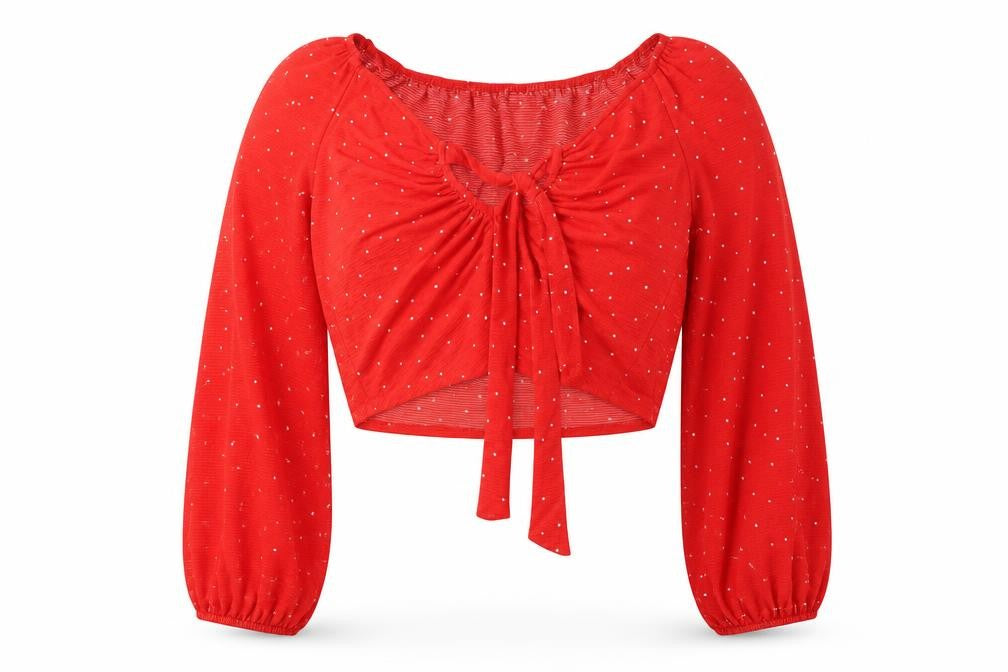 Topshop Women's Red Polka Dot Tie Crop Blouse